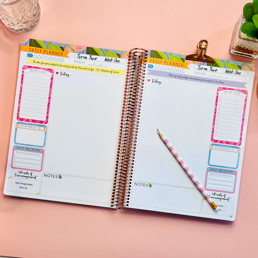 Day to a Page Teacher Planner - Rainbow Flowers